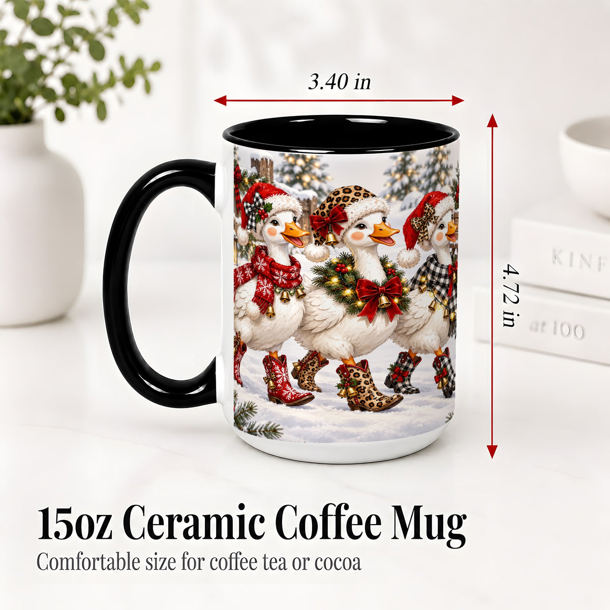 #pl[15oz|Black] Western Christmas Goose Ceramic Mug, Cowboy Style for Goose Lovers