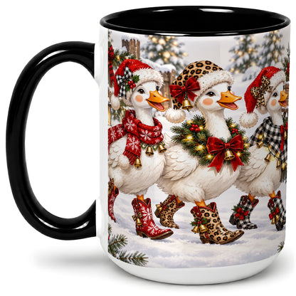 #pl[15oz|Black] Western Christmas Goose Ceramic Mug, Cowboy Style for Goose Lovers