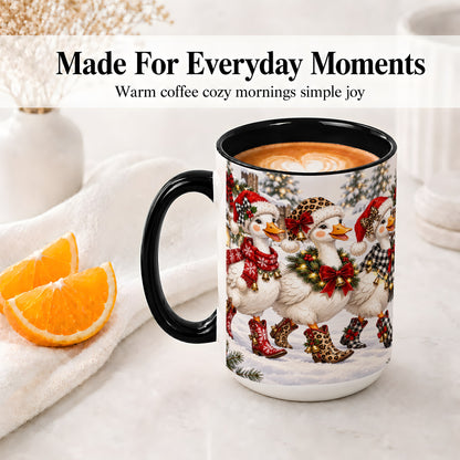 #pl[15oz|Black] Western Christmas Goose Ceramic Mug, Cowboy Style for Goose Lovers