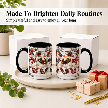 #pl[15oz|Black] Western Christmas Goose Ceramic Mug, Cowboy Style for Goose Lovers