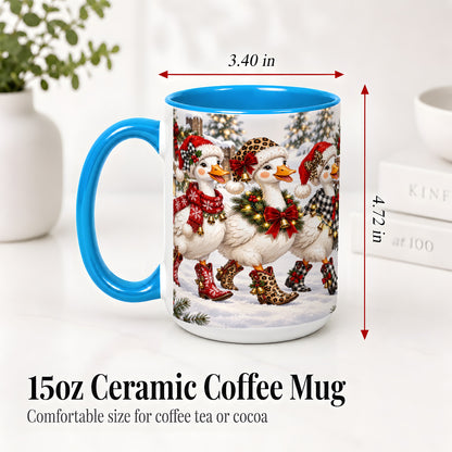 #pl[15oz|Blue] Western Christmas Goose Ceramic Mug, Cowboy Style for Goose Lovers