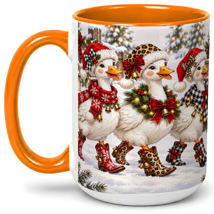 #pl[15oz|Orange] Western Christmas Goose Ceramic Mug, Cowboy Style for Goose Lovers
