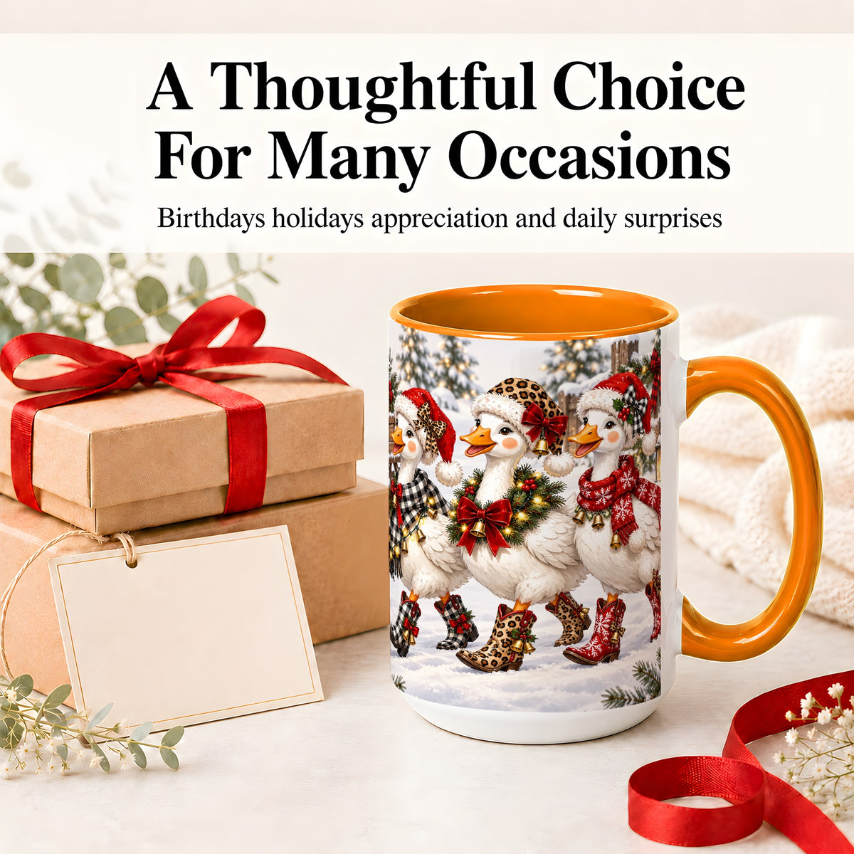 #pl[15oz|Orange] Western Christmas Goose Ceramic Mug, Cowboy Style for Goose Lovers