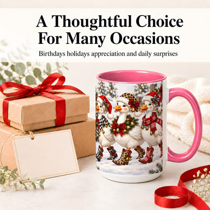 #pl[15oz|Pink] Western Christmas Goose Ceramic Mug, Cowboy Style for Goose Lovers