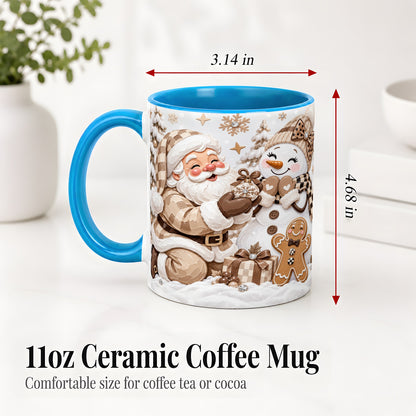 #pl[11oz|Blue] Neutral Christmas Santa Ceramic Mug with Snowman Holiday Artwork