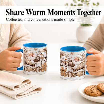 #pl[11oz|Blue] Neutral Christmas Santa Ceramic Mug with Snowman Holiday Artwork