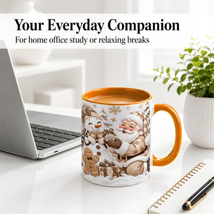 #pl[11oz|Orange] Neutral Christmas Santa Ceramic Mug with Snowman Holiday Artwork