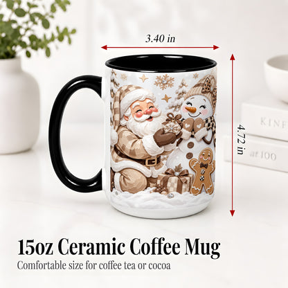 #pl[15oz|Black] Neutral Christmas Santa Ceramic Mug with Snowman Holiday Artwork