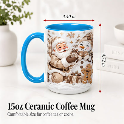 #pl[15oz|Blue] Neutral Christmas Santa Ceramic Mug with Snowman Holiday Artwork