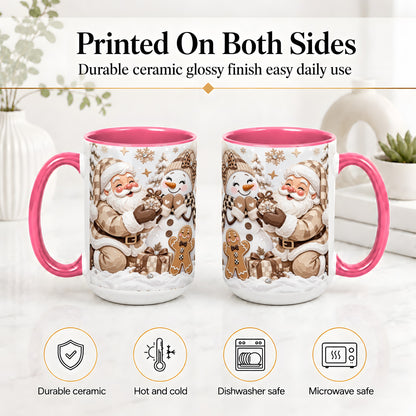 #pl[15oz|Pink] Neutral Christmas Santa Ceramic Mug with Snowman Holiday Artwork