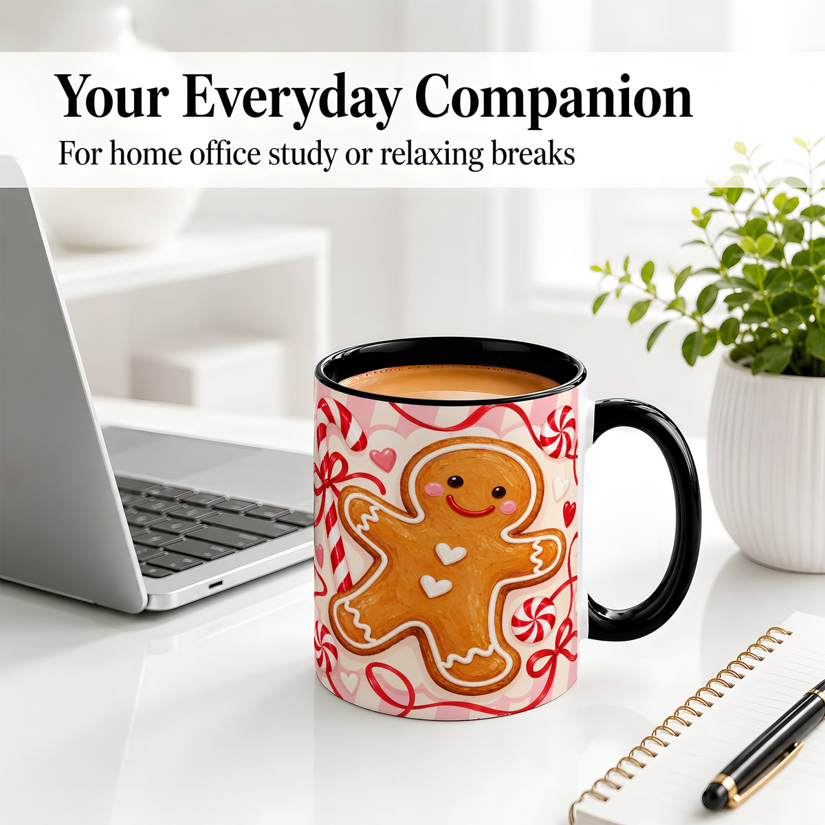 #pl[11oz|Black] Gingerbread Candy Cane Ceramic Mug with Peppermint Christmas Artwork