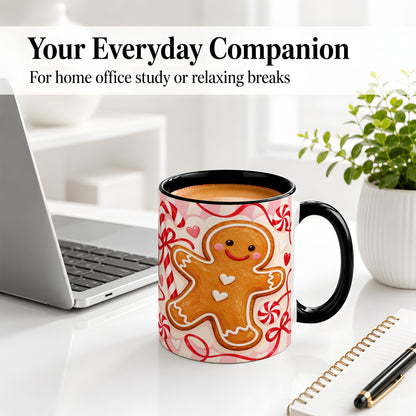 #pl[11oz|Black] Gingerbread Candy Cane Ceramic Mug with Peppermint Christmas Artwork