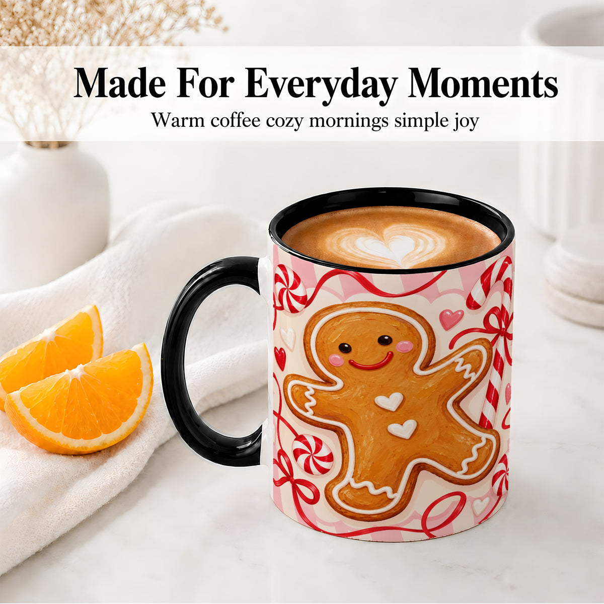 #pl[11oz|Black] Gingerbread Candy Cane Ceramic Mug with Peppermint Christmas Artwork