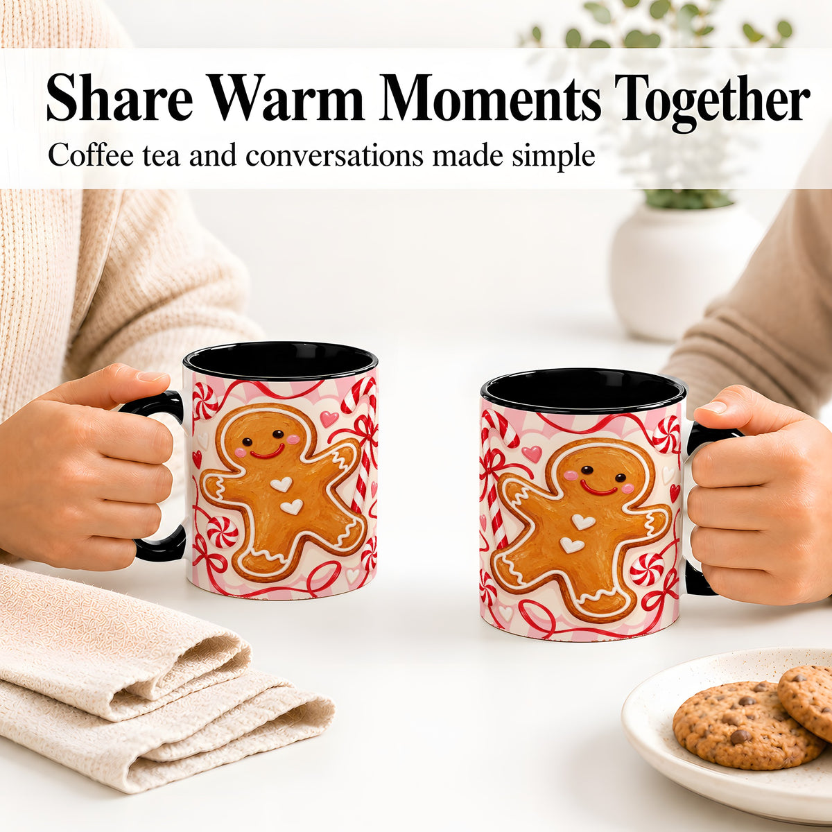 #pl[11oz|Black] Gingerbread Candy Cane Ceramic Mug with Peppermint Christmas Artwork