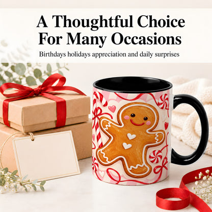 #pl[11oz|Black] Gingerbread Candy Cane Ceramic Mug with Peppermint Christmas Artwork