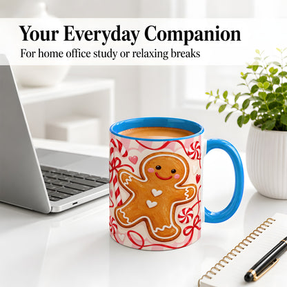 #pl[11oz|Blue] Gingerbread Candy Cane Ceramic Mug with Peppermint Christmas Artwork