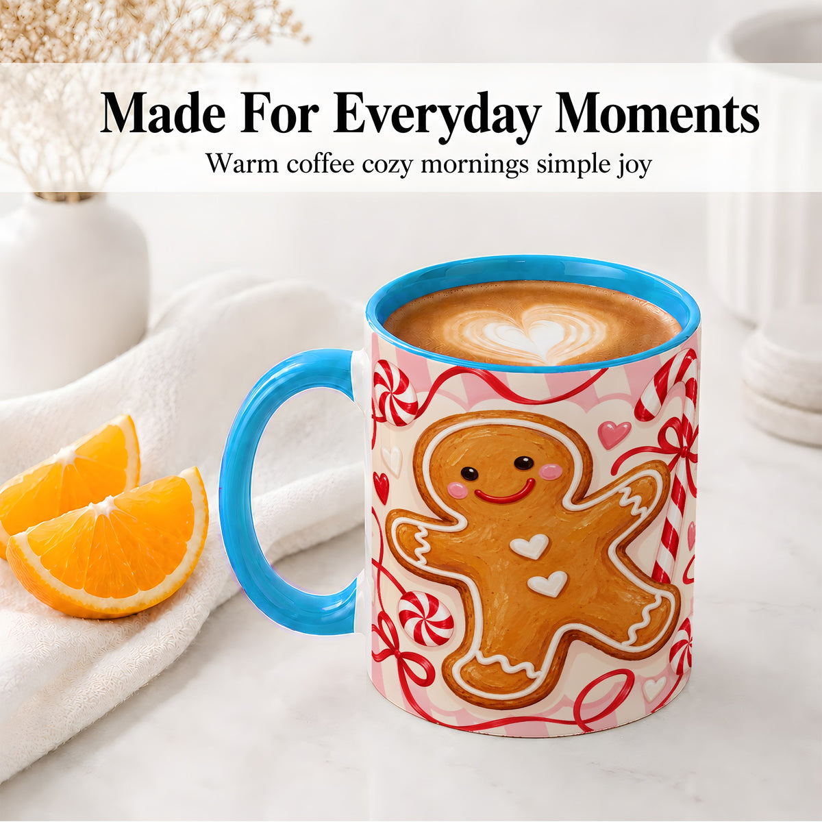 #pl[11oz|Blue] Gingerbread Candy Cane Ceramic Mug with Peppermint Christmas Artwork