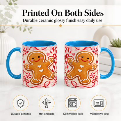 #pl[11oz|Blue] Gingerbread Candy Cane Ceramic Mug with Peppermint Christmas Artwork