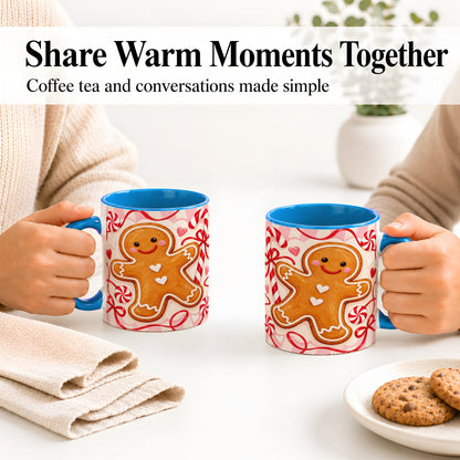 #pl[11oz|Blue] Gingerbread Candy Cane Ceramic Mug with Peppermint Christmas Artwork