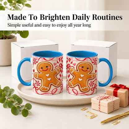 #pl[11oz|Blue] Gingerbread Candy Cane Ceramic Mug with Peppermint Christmas Artwork