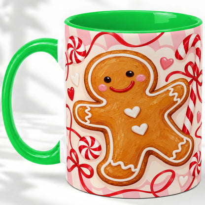 #pl[11oz|Green] Gingerbread Candy Cane Ceramic Mug with Peppermint Christmas Artwork