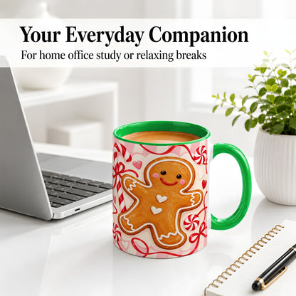 #pl[11oz|Green] Gingerbread Candy Cane Ceramic Mug with Peppermint Christmas Artwork
