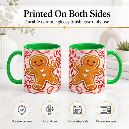 #pl[11oz|Green] Gingerbread Candy Cane Ceramic Mug with Peppermint Christmas Artwork