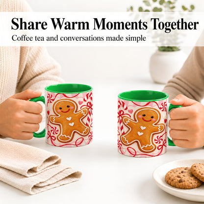 #pl[11oz|Green] Gingerbread Candy Cane Ceramic Mug with Peppermint Christmas Artwork