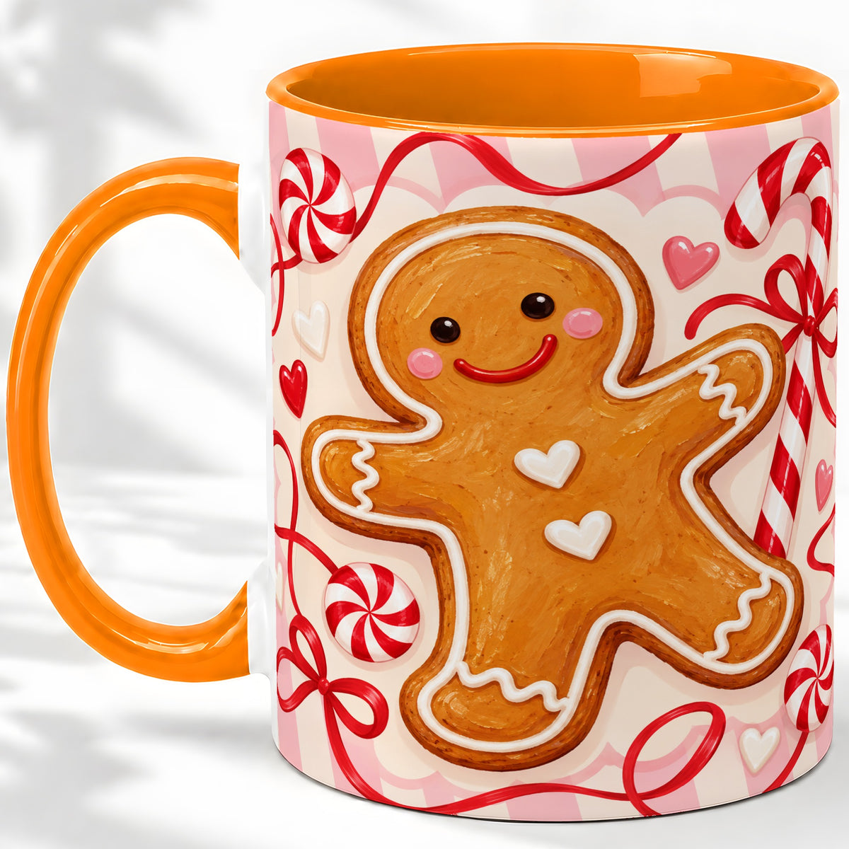 #pl[11oz|Orange] Gingerbread Candy Cane Ceramic Mug with Peppermint Christmas Artwork