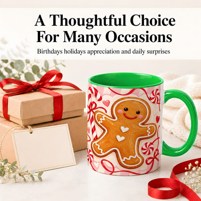 #pl[11oz|Green] Gingerbread Candy Cane Ceramic Mug with Peppermint Christmas Artwork
