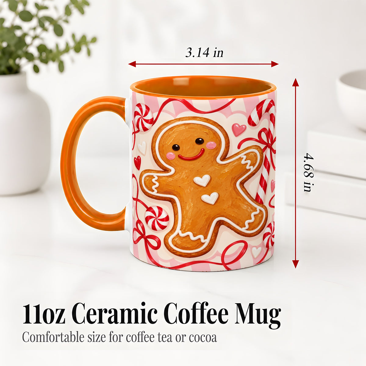 #pl[11oz|Orange] Gingerbread Candy Cane Ceramic Mug with Peppermint Christmas Artwork