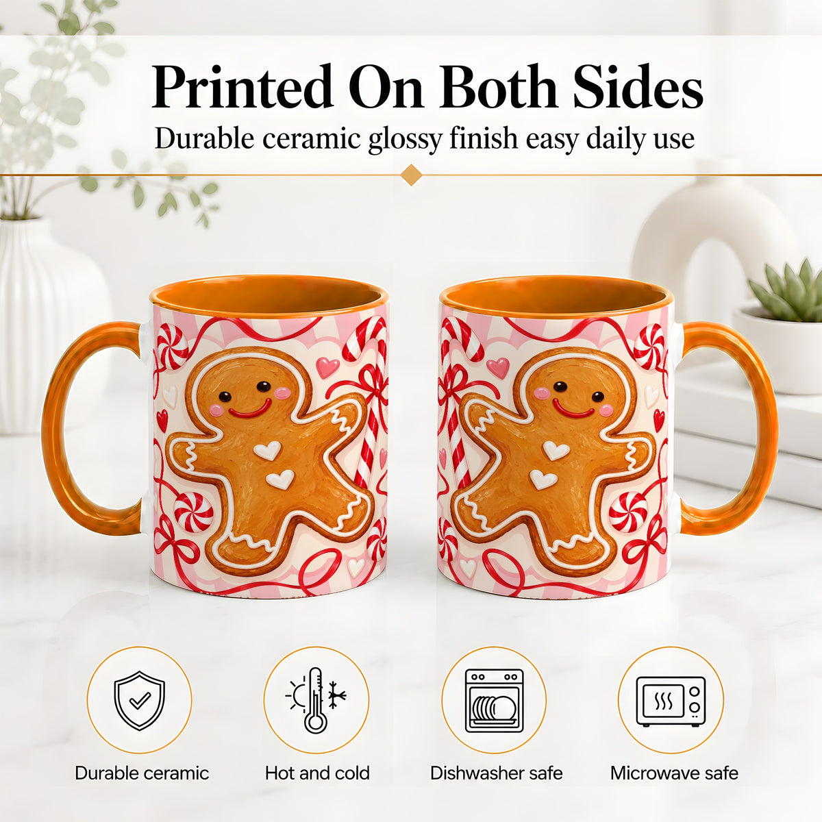 #pl[11oz|Orange] Gingerbread Candy Cane Ceramic Mug with Peppermint Christmas Artwork