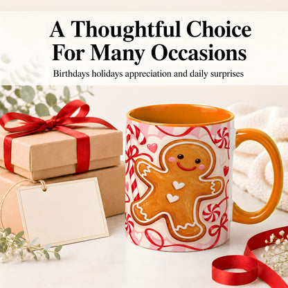 #pl[11oz|Orange] Gingerbread Candy Cane Ceramic Mug with Peppermint Christmas Artwork