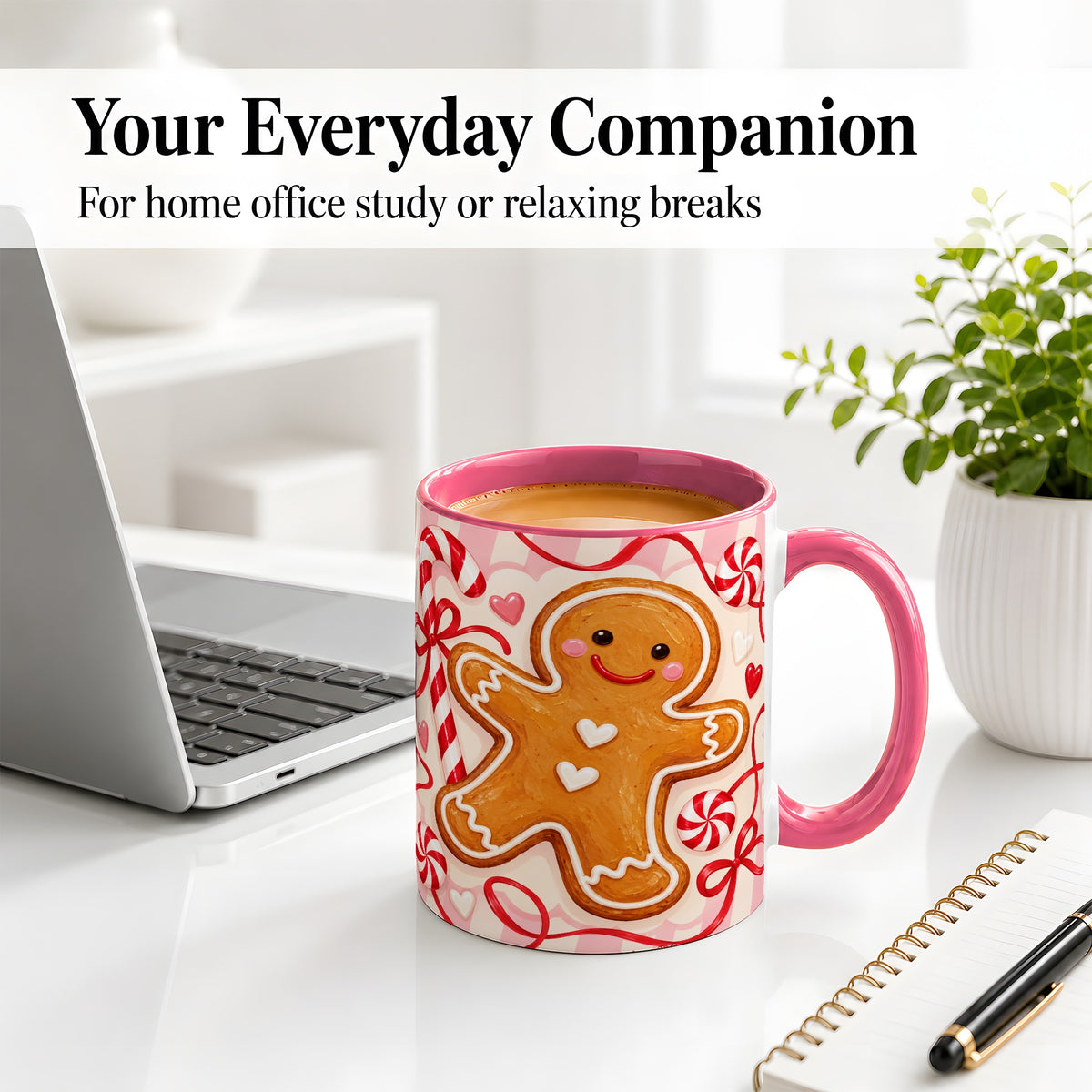 #pl[11oz|Pink] Gingerbread Candy Cane Ceramic Mug with Peppermint Christmas Artwork