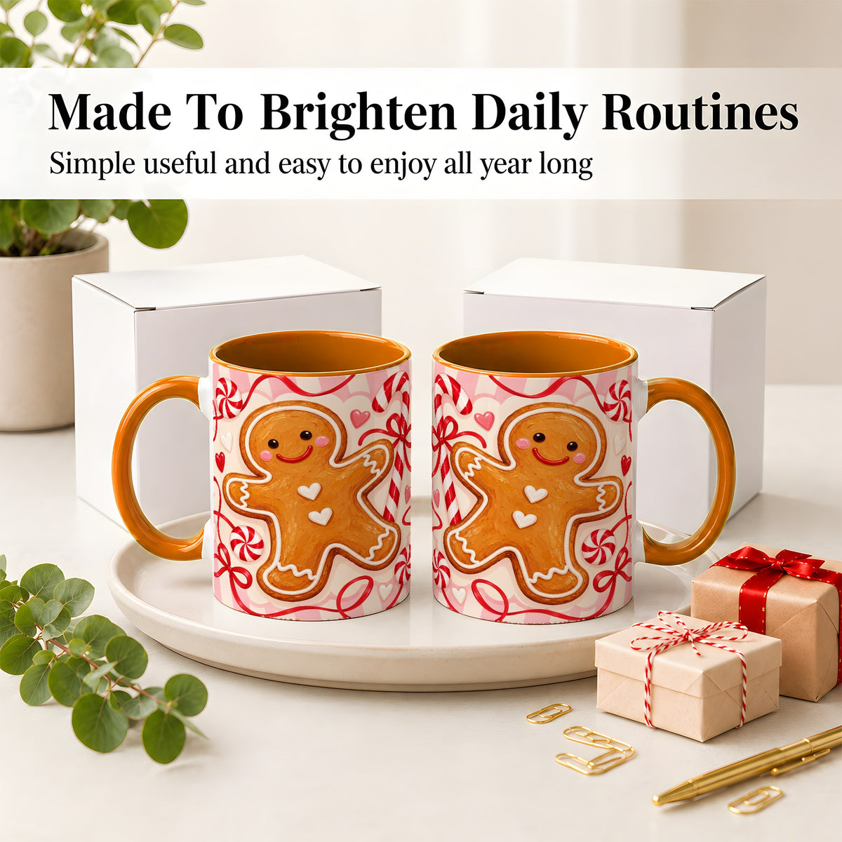 #pl[11oz|Orange] Gingerbread Candy Cane Ceramic Mug with Peppermint Christmas Artwork
