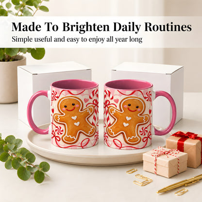 #pl[11oz|Pink] Gingerbread Candy Cane Ceramic Mug with Peppermint Christmas Artwork