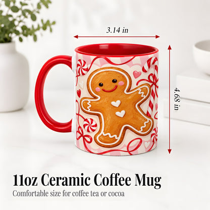 #pl[11oz|Red] Gingerbread Candy Cane Ceramic Mug with Peppermint Christmas Artwork