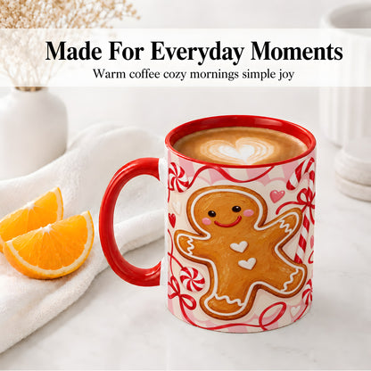 #pl[11oz|Red] Gingerbread Candy Cane Ceramic Mug with Peppermint Christmas Artwork