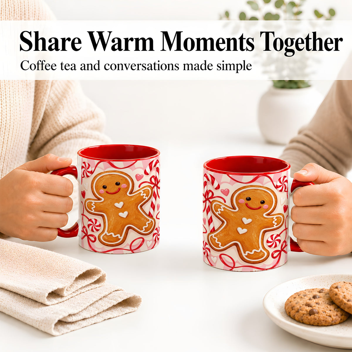 #pl[11oz|Red] Gingerbread Candy Cane Ceramic Mug with Peppermint Christmas Artwork