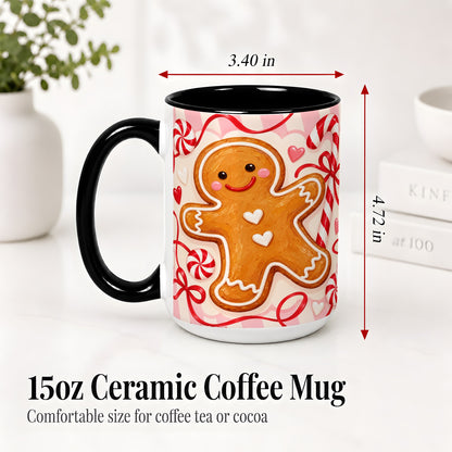 #pl[15oz|Black] Gingerbread Candy Cane Ceramic Mug with Peppermint Christmas Artwork