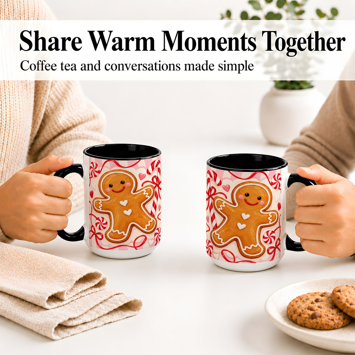 #pl[15oz|Black] Gingerbread Candy Cane Ceramic Mug with Peppermint Christmas Artwork