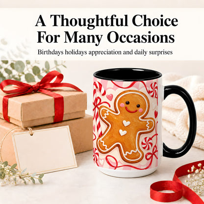 #pl[15oz|Black] Gingerbread Candy Cane Ceramic Mug with Peppermint Christmas Artwork