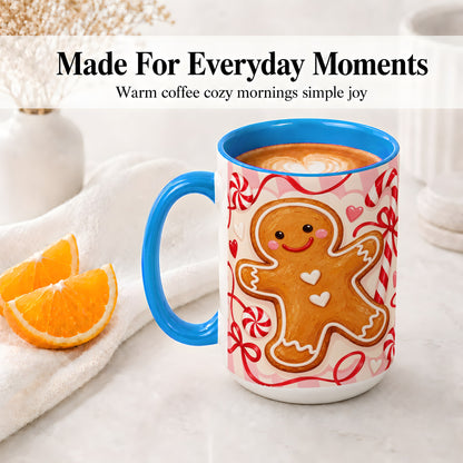 #pl[15oz|Blue] Gingerbread Candy Cane Ceramic Mug with Peppermint Christmas Artwork