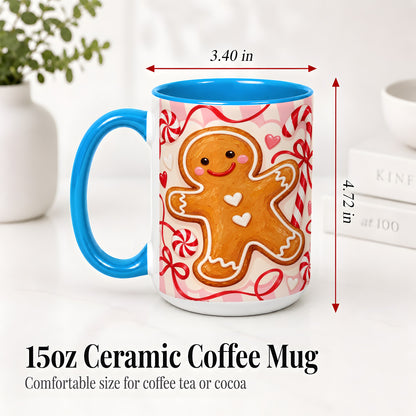 #pl[15oz|Blue] Gingerbread Candy Cane Ceramic Mug with Peppermint Christmas Artwork