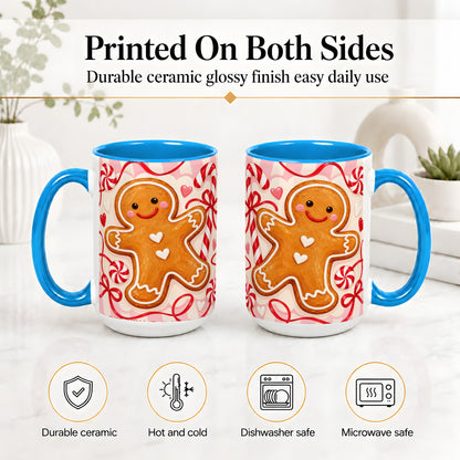 #pl[15oz|Blue] Gingerbread Candy Cane Ceramic Mug with Peppermint Christmas Artwork