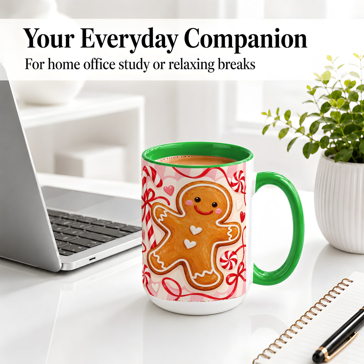 #pl[15oz|Green] Gingerbread Candy Cane Ceramic Mug with Peppermint Christmas Artwork