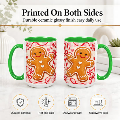 #pl[15oz|Green] Gingerbread Candy Cane Ceramic Mug with Peppermint Christmas Artwork