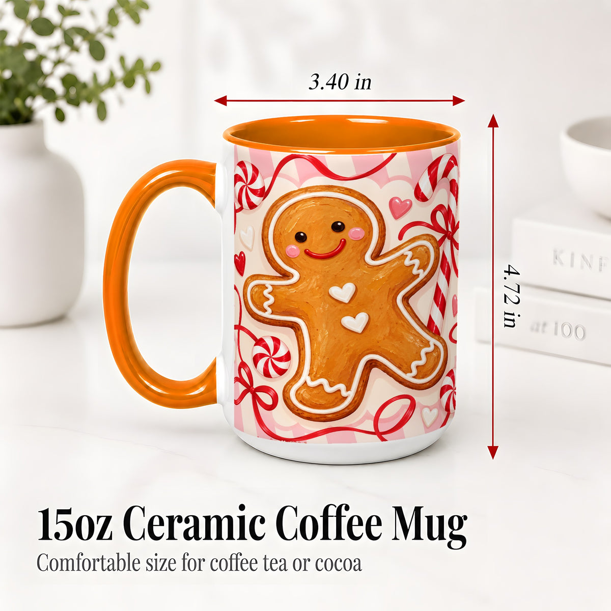 #pl[15oz|Orange] Gingerbread Candy Cane Ceramic Mug with Peppermint Christmas Artwork