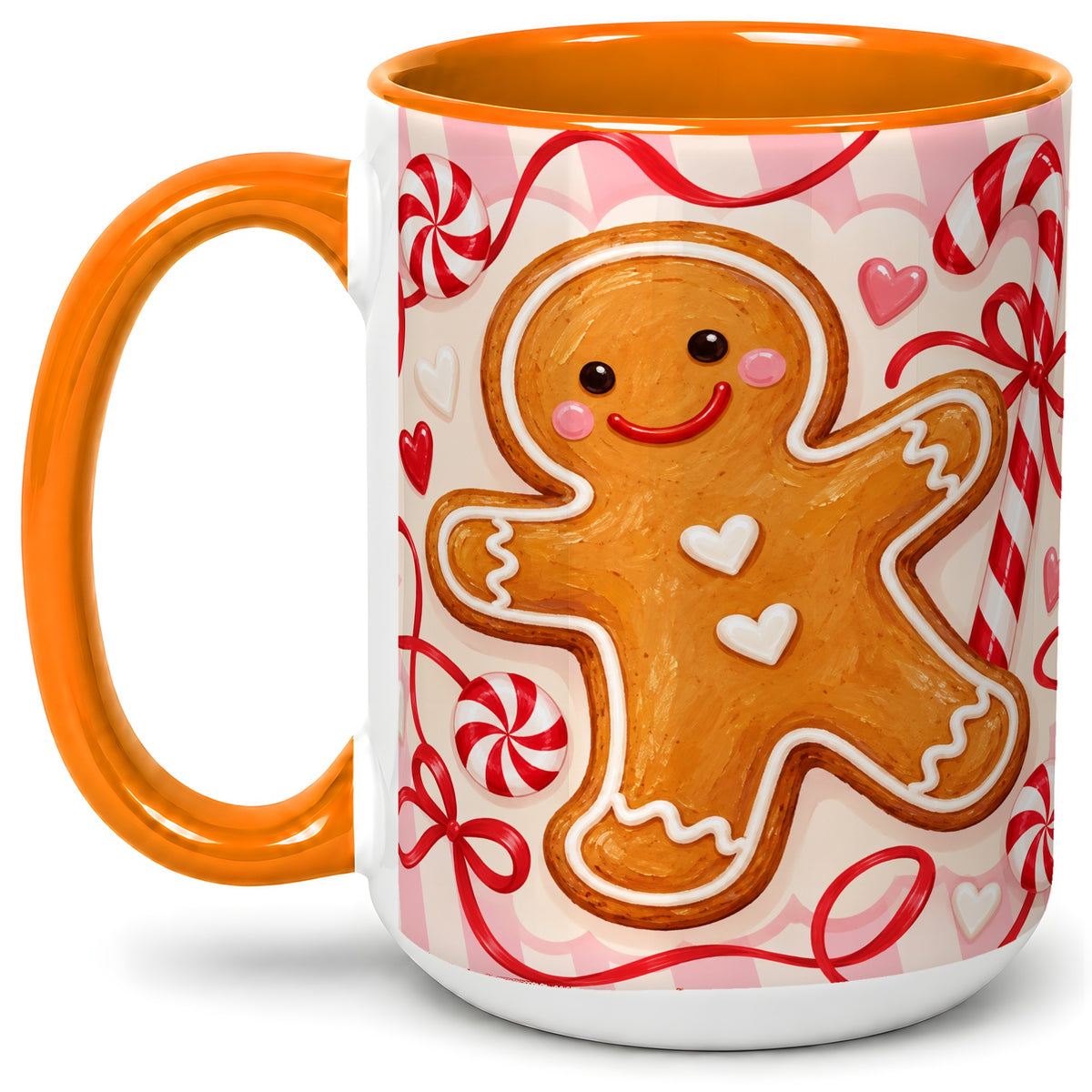 #pl[15oz|Orange] Gingerbread Candy Cane Ceramic Mug with Peppermint Christmas Artwork