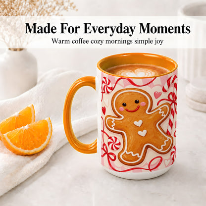 #pl[15oz|Orange] Gingerbread Candy Cane Ceramic Mug with Peppermint Christmas Artwork